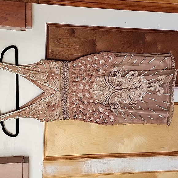 Sue Wong Sunning Sequin Beaded Mini Cocktail Dress size 2 sandalwood color - Picture 6 of 17